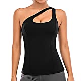 RUNNING GIRL One Shoulder Tops for Women, Workout Tank Top with Built in Sports Bra Yoga Athletic Shirts Compression Running(BX2791_Black_M)