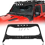 Hooke Road Madmax Visor Cowl Body Armor Windshield Frame Cover w/ 4 LED Lights for 2018-2023 Jeep Wrangler JL & Gladiator JT 2/4 Doors (Exclduing JT Mojave)