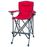 RMS Outdoors Extra Tall Folding Chair - Bar Height Director Chair for Camping, Home Patio and Sports - Portable and Collapsible with Footrest and Carrying Bag - Up to 300 lbs Weight Capacity (Red)