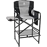 Coastrail Outdoor Tall Directors Chair Foldable 30" Bar Height,Padded Comfort Big Camping Chair with Side Table & Storage Bag Footrest for Camping Artists Patio RV Studio,Supports 400 lb,Black