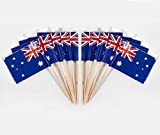 JAVD CYPS 100 Pcs Australia Flag Australian Toothpick Flags, Small Mini Stick Cupcake Toppers Australian Flags,Country Picks Party Decoration Celebration Cocktail Food Bar Cake Flags