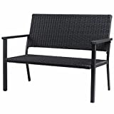 C-Hopetree Patio Loveseat Bench Chair for All Weather Outdoor use with Hand Woven Black Wicker and Frame