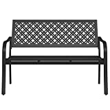 Grand Patio Garden Bench, Outdoor Benches with Anti-Rust Steel Metal Frame, Patio Seating for Front Porch Park Outside Furniture Decor, Black Walnut