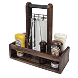 J JACKCUBE DESIGN Rustic Wood Tabletop Organizer for Outdoor Dining, Grill, BBQ Condiment, Spices, Spatula, Tong, Utensil Holder and Paper Towel Serving Caddy - MK718A (Rustic Wood)