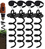 Eurmax 4-Pc Pack Spiral Stakes Heavy Duty Anchor Kit Ice Screw Anchor for Trampoline, Tents, tarps, Canopies,Car Ports,Dog tie Out and etc Bonus Tie Down Straps 4-Pc Pack (Black)