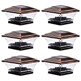 Solar Post Cap Lights Outdoor LED Lighting Deck Fence Cap Light Two Light Modes Warm White/Bright White Suitable for 4x4 Wooden Posts Copper 6PK