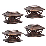 Miyole 4 Pack Solar Fence Post Lights, Outdoor Warm White High Brightness SMD LED Lighting Waterproof Deck Post Cap Lights, Fits 4x4 5x5 6x6 Wooden Posts