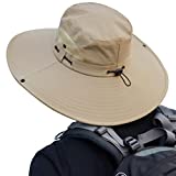 Muryobao Mens Sun Hat Summer Outdoor UPF50+ UV Protection Waterproof Wide Brim Bucket Hats Foldable Boonie Cap for Fishing Hiking Garden Beach Safari Beige