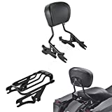 XMT-MOTO Detachables Backrest Sissy Bar+4-Point Docking Hardware +Two Up Luggage Rack for Harley Touring Road King Road Glide Street Glide Electra Glide CVO models 2014-2023,Black