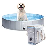 Chasing Tails Dog Pool - 47 x 11.5 Inch Plastic Pool for Dogs, Non-Slip Dog Pool for Large Dogs, Foldable Pool for Pets, Portable Pet Pool with Drainer - Carry Bag Included