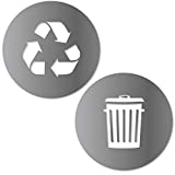 Recycle and Trash Sticker Logo Style 2 (2.75in x2.75in) Symbol to Organize Trash cans or Garbage containers and Walls - XSmall Silver Metallic Vinyl Decal Sticker