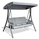 GOLDSUN Durable 3 Person Outdoor Patio Swing Chair with Side Pocket Bag Weather Resistant Canopy Steel Frame Swinging Bench for Balcony,Garden, Porch,Deck and Poolside(Grey)