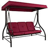 Best Choice Products 3-Seat Outdoor Large Converting Canopy Swing Glider, Patio Hammock Lounge Chair for Porch, Backyard w/Flatbed, Adjustable Shade, Removable Cushions - Burgundy