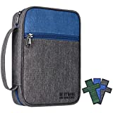 Bible Cover Case with Handle, Front Pockets and Christian Cross Bookmark Sets for Men Carrying Church Bag Bible Study 9.5"x7.4"x2.4" (Gray Blue Be Strong)