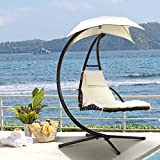 Barton Floating Swing Chaise Lounge Chair Hammock Lounger Hanging Curved Chaise Lounge Chair Swing for Backyard, Patio w/Pillow (Beige)