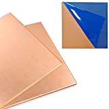 2 Pcs 99.9%+ Pure Copper Sheet, 6" x 6", 18 Gauge(1.02mm) Thickness, No Scratches, Film Attached Copper Plates