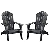 POLYTEAK King Collection XL Adirondack Chair, Adult Size with 22-inch Wide Seat, All Weather Poly Lumber Outdoor Chair (2 Set) (Black)