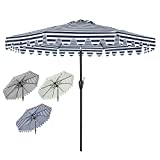 POLYTEAK Outdoor Umbrella, 11ft Navy White Stripe, 100% Polyester, UV Fade Resistant (11FT, Navy White Stripe)