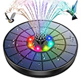 AMZtime LED Solar Fountain Pump 5.5W with Color LED Lights and 2000mAh Battery, 7 Nozzles Solar Bird Bath Fountain Pump, for Outdoor, Garden, Pond, Bird Bath, Swimming Pool