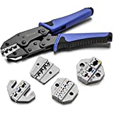 Crimping Tool Set Qibaok Ratcheting Wire Crimper Tool with 4 PCS Interchangeable Dies for Heat Shrink Connectors Non-Insulated Ferrule Terminals and Insulated Connectors