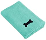 Bone Dry Pet Grooming Towel Collection Absorbent Microfiber X-Large, 41x23.5", Embroidered Green