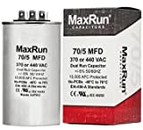 MAXRUN 70+5 MFD uf 370 or 440 Volt VAC Round Motor Dual Run Capacitor for AC Air Conditioner Condenser - 70/5 uf MFD 440V Straight Cool or Heat Pump - Will Run AC Motor and Fan - 5 Year Warranty