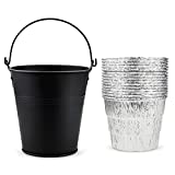 Hisencn Drip Bucket small and 15-Pack Foil Liners for OklahomaJoe's, Drip GreaseBucket Fits Most Offset Pellet Smokers, Black