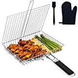 Grill Basket, Barbecue BBQ Grilling Basket , Stainless Steel Large Folding Grilling baskets With Handle, Portable Outdoor Camping BBQ Rack for Shrimp, Vegetables, Barbeque Griller Cooking Accessories