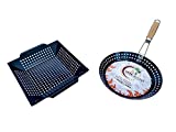 Vita Buona Premium Grill Basket & Wok Pan Combo Set | Non-Stick Veggie Grill Basket | Features Newly Designed Wok Grill Pan with Fold-able Handle | Perfect for Grilling Vegetables, Kabobs, and Meats