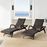 Ulax Furniture Outdoor Woven Padded 2-Pack Non-Rust Aluminum Chaise Lounge Armed Patio Lounger Adjustable Chair with Wheels and Padded Quick Dry Foam (Dark Brown)