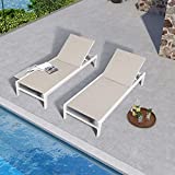 Ulax Furniture Patio Outdoor Aluminum Chaise Lounge Chair Adjustable Lounger Recliner Chair with Wheels and Padded Quick Dry Foam (Set of 2, Beige)