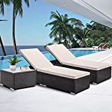 KORUITEN Patio Outdoor Chaise Lounge Chairs for Outside Set of 2 with Coffee Table,Rattan Wicker Outdoor Patio Pool Lounge Chairs for Poolside