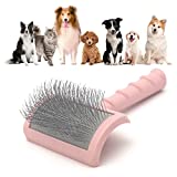 Extra Long Wire Pin Big Dog Slicker Brush, Grooming Pin Brush for Cat Deshedding Fur, Universal Brush for Small Medium Large Pet Thick Hair, Knots Curly Mat Undercoat Remover, Soft Bristle, 1" (pink)