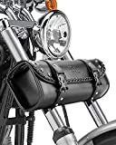 kemimoto Motorcycle Tool Bag, Motorcycle Fork Bag PU Leather Universal Saddlebag for Motorcycle Front Fork Handlebar Sissybar Storage Pouch Motorcycle Roll Bag-Black