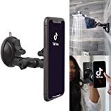 Hula+ Shower/Mirror Phone Holder/Mount/Stand. Reusable Non-Residue Mount for Bathroom/Kitchen/Wall. Compatible with All Phones, Great Gift for TikTok/YouTube/Make Up (Black)