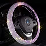 Car Fuzzy Bling Steering Wheel Cover for Women Purple, 15 Inch Universal with Colorful Diamonds Rhinestone Cute Accessories Crystal Anti-Slip Wheel Protectorer
