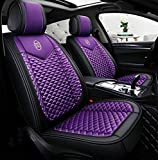 seemehappy Bling Retro Fashion Lattice Silk and Leather Car Seat Covers Front and Rear Seat Covers Universal Fit (Purple-Basic)