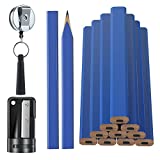 14 Pieces Carpenter Pencil, 7 Inches Flat Octagonal Hard Black Carpenter Marking Pencils with Pencil Sharpener and Silicone Heavy Duty Retractable Pen Holder for Woodworking Marking Tool