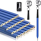 24 Pieces Carpenter Pencils with Pencil Sharpener and Heavy Duty Retractable Construction Pencil Holder, Blue Woodworking Pencils, Lumber Pencils for Construction Work Mechanical Marker Marking Tools