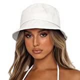 Sydbecs Bucket Hat for Women Men, Reversible Cotton Summer Sun Beach Cap Solid Color Style (White)
