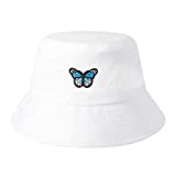 ZLYC Unisex Fashion Embroidered Bucket Hat Summer Fisherman Cap for Men Women Teens (Butterfly Pure White)
