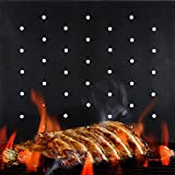 BBQ Grill Mat for Outdoor Grills - 2022 Upgraded Model With Holes - Set of 2 Non Stick Heavy Duty Reusable and Dishwasher Safe Black Mesh Topper Pads - Easy Clean on Gas Charcoal Electric Grills