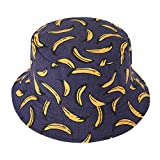 ZLYC Unisex Cute Print Bucket Hat Summer Travel Fisherman Cap for Women Men Teens (Banana-Navy)