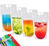 100 PCS Drink Pouches for Adults, Reclosable Stand-up Drink Pouches with Straws, Heavy Duty Reusable Juice Pouches Zipper Plastic Smoothie Drink Bags for Cold Hot Drinks