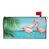 Gbuzozie Flamingos Standing in Clear Blue Sea Mailbox Cover Magnetic Summer Season Waterproof Mail Wraps Post Letter Box Covers for Outdoor Garden Use 21x18 in