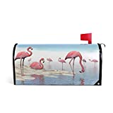 WOOR Flock of Pink Flamingos at The Beach Magnetic Mailbox Cover MailWraps Garden Yard Home Decor for Outside Standard Size-18"x 20.8"