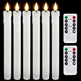 Homemory Real Wax LED Flameless Taper Candles with Timer, Dripless Battery Operated Window Candles with 3D Flickering Flame, 9.6 Inches White Flameless Candlesticks for Fireplace Christmas Halloween