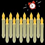 Led Battery Operated Floating Hanging Candles with Timer Flameless Window Taper Candle, Dripless Flickering Flame Lights for Christmas/Halloween Decoration-12 Packs