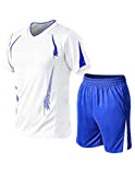 Lavnis Men's Casual Tracksuit Short Sleeve Running Jogging Athletic Sports T-Shirts and Shorts Suit Set White XL