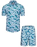 fohemr Men Shirt Short Set 2 Piece Matching Hawaiian Beach Outfits Patterned Tropcail Shirt and Short Suits Vocation Floral Green X-Large